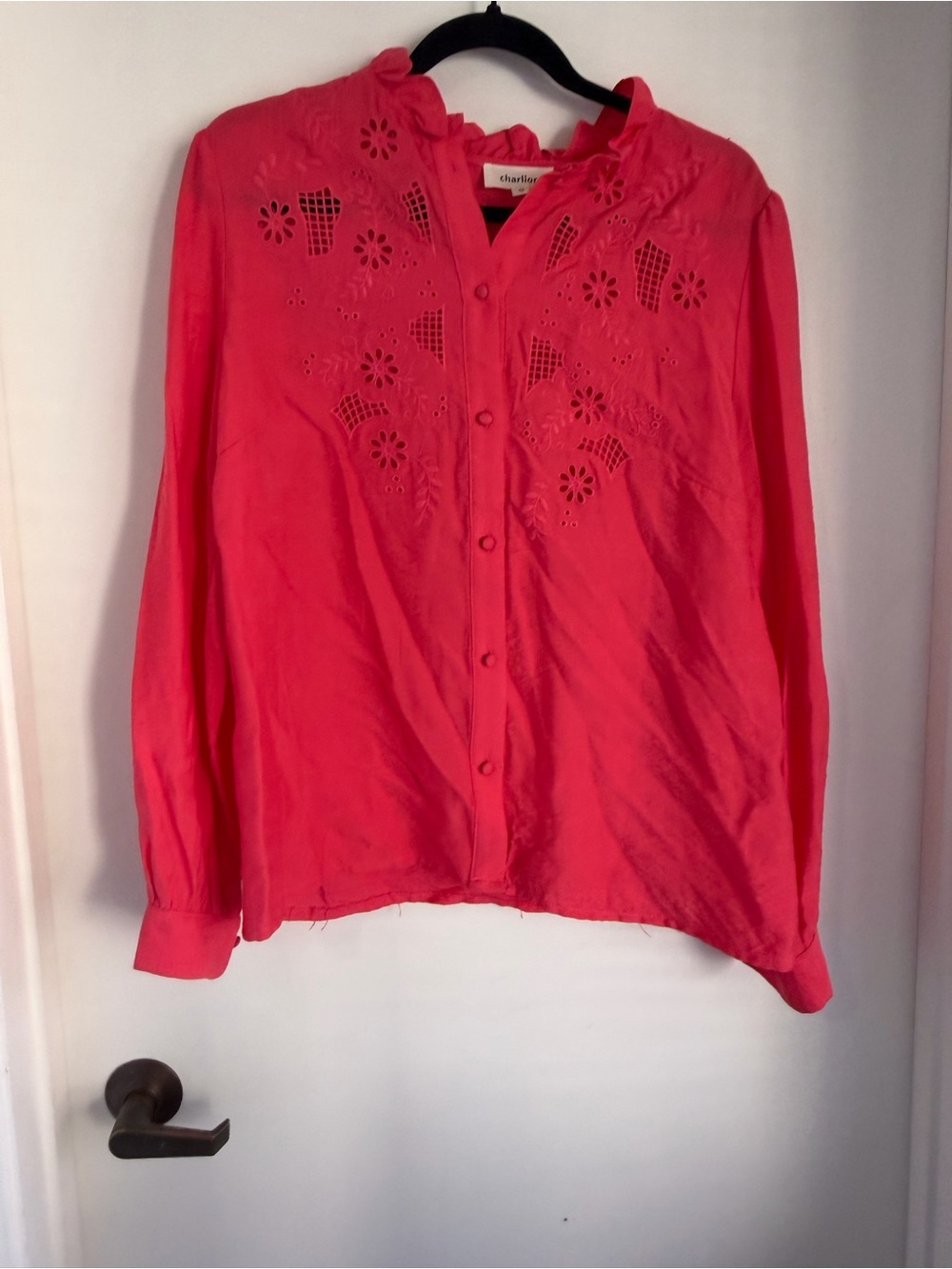Charlie Jade Coral Eyelet Button-Front Blouse